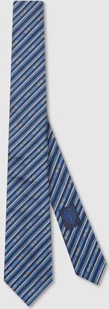 Gucci Striped Horsebit Silk Jacquard Tie, Blue