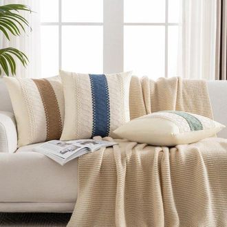 OEM Dos Fundas De Almohada De Algod&oacute;n De 45x45 Cm En Azul Marino Con Estructura Trenzada De Estilo Bohemio Y Dise&ntilde;o Moderno Para Sof&aacute;