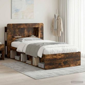 Berkfield Home Bed Frame with Storage Smoked Oak 75 x 190 cm Engineered Wood in Brown