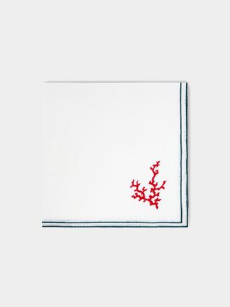 La Gallina Matta Coral Embroidered Linen Napkins (Set of 4)