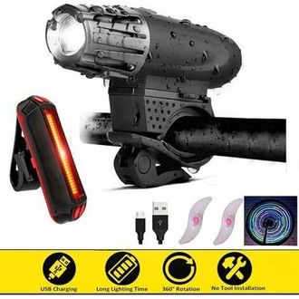 OEM Luces Delanteras Y Traseras Para Bicicleta, Luz Led Recargable E Impermeable Con Cable Usb, 4 Modos Ajustables + 2 Luces Para Rueda Libre