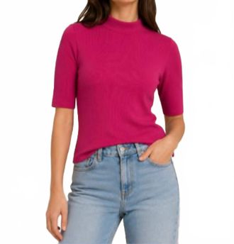 Stateside 2X1 Rib Short Sleeve Mock Top In Electric Pink