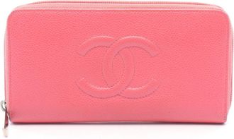 Chanel Pink Grained Calfskin Long Wallet (Bi-Fold) (Pre-Owned)