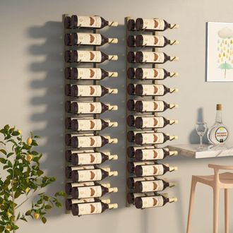 Berkfield Home Wall Mounted Wine Rack for 24 Bottles 2 pcs Gold Iron