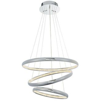 Loops LED Ceiling Pendant Light 47W Warm White Chrome & Crystal 3 Ring/Hoop Strip Lamp