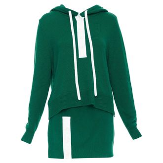 Monse 2021 Runway green white logo polo hood sweater mini skirt