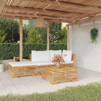 vidaXL Juego Muebles De Jard&iacute;n 4 Piezas Y Cojines Madera Maciza Teca Vidaxl