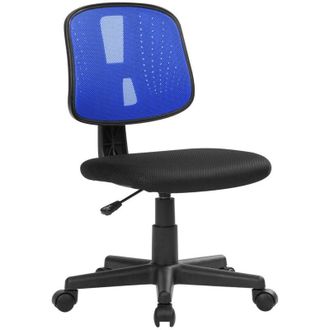 Dmora Sedia con ruote Cefeo, Sedia operativa da ufficio, Seduta ergonomica da ufficio, 49x43h81/93 cm, Nero e Blu