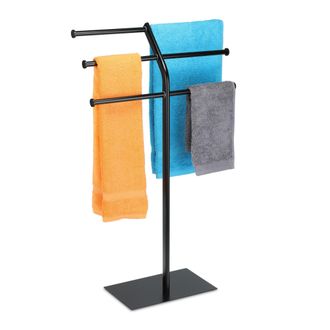 Relaxdays Portatoallas De Pie 3 Barras Para 6 Toallas, Aut&oacute;nomo, Cuarto De Ba&ntilde;o Y Cocina, Hierro, 87x50,5x20,5 Cm, Negro - Relaxdays
