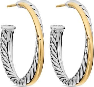 David Yurman Orecchini Crossover a cerchio in oro 18kt e argento sterling (26,5mm)