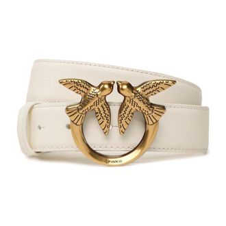 Pinko Love Birds Diamond Cut Riem - Dames - Riemen - Wit - L - Leer - Accessoires