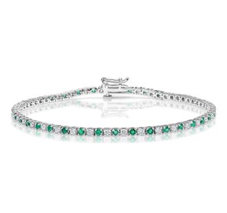 The Diamond Store Emerald and 1ct Lab Diamond Tennis Bracelet in 9K White Gold