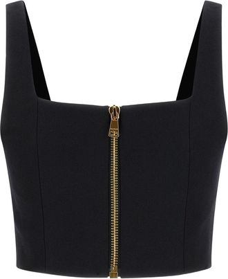 Balmain Lion-Button Wool Crop Top - Black