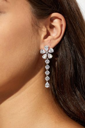 Self Portrait Long Earrings With Shimmering Crystals, Womens, Silver