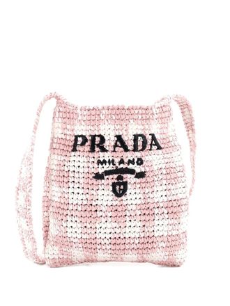 Prada Logo Messenger Bag Printed Raffia Small crossbody bag - Roze