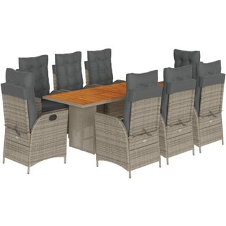 vidaXL Set Comedor Jard&iacute;n 9 Pzas Y Cojines Rat&aacute;n Sint&eacute;tico Gris Vidaxl