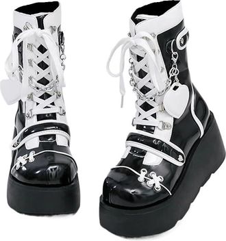 Generic New Ladies Goth Platform Ankle Boots Fashion Buckle Zip Rivet Punk Wedges High Heels Womens Boots Party Street Woman Shoes(4.5 UK,Black -605)