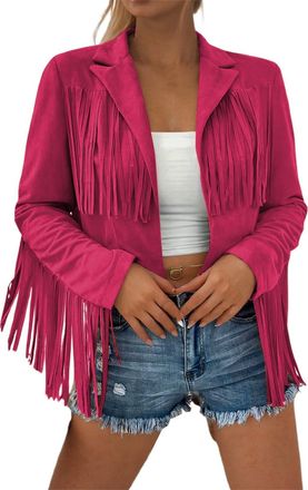 Generic Faux Suede Leather Jackets for Women Trendy Fall Western Fringe Cropped Jacket 2025 Tassel Motorcycle Crop Coats - Ladies Fringed Waistcoat - Personal