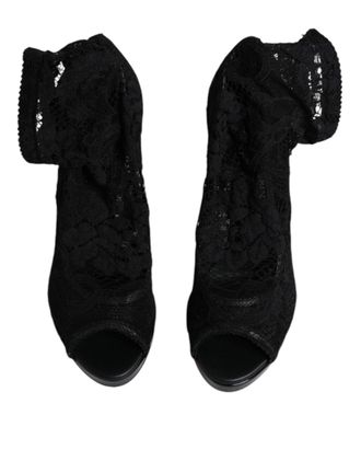 Dolce & Gabbana Womens Black Stretch Taormina Lace Boots Shoes Nylon Viscose Elastane Silk