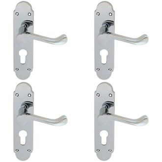 Loops 4x PAIR Victorian Upturned Lever on Euro Lock Backplate 170 x 42 Polished Chrome