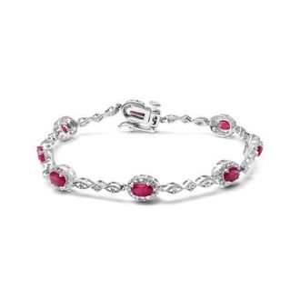 House of Brilliance 10K White Gold 4.5mm x 3mm Oval Ruby and Diamond Link Bracelet - at Nordstrom