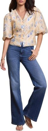 Mint Velvet Floral Puff Sleeve Blouse in Orange at Nordstrom, Size X-Small