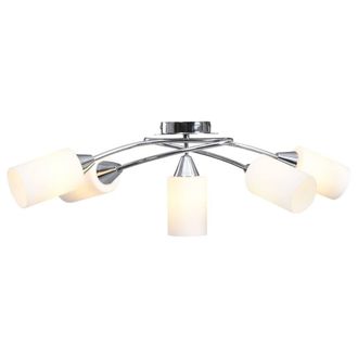 Berkfield Home Elegant Ceiling Lamp with Ceramic Shades for 5 E14 Bulbs White Cone