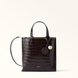 Furla Divide It Borsa Shopping S Cioccolato Marrone Pelle Di Vitello Stampa Cocco Donna
