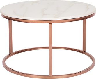Beliani Beliani - Mesa De Centro Efecto M&aacute;rmol De Metal Beige Cobrizo 70 Cm Tablero Mdf Coral