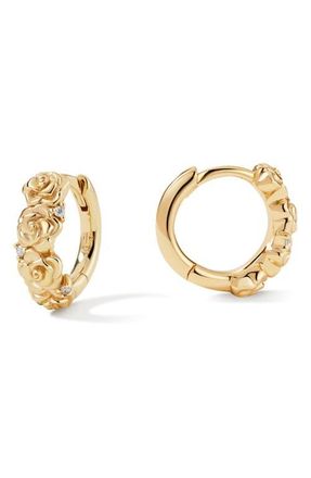 Made by Mary Cubic Zirconia Birthstone Flower Huggie Hoop Earrings in Gold June at Nordstrom