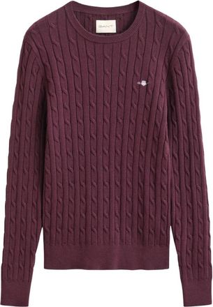 GANT Stretch Cotton Cable Knit Crew Neck Sweater - Dames - Ronde hals truien - Rood - S - Katoen - Truien & Vesten