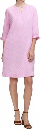 Foxcroft Vena 3/4 Sleeve Geo Lattice Dress In Pink