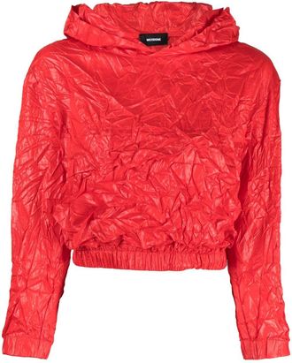 We11done crinkle-effect cropped hoodie - women - Polyester - S - Red