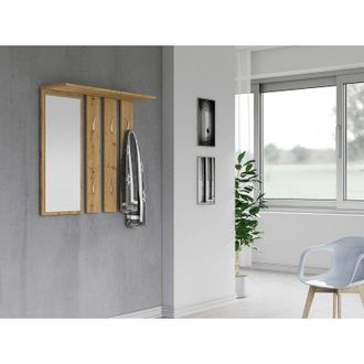 Hucoco Reggy - Perchero De Pared + Espejo Grande - 6 Ganchos Dobles - Estante - Mueble De Entrada - 85x82x15cm
