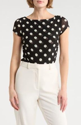 Wayf Ruched Cap Sleeve Top in Black Polka Dot at Nordstrom Rack, Size X-Small