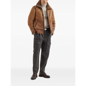 Brunello Cucinelli Shearling-Lined Lambskin Jacket - Brown