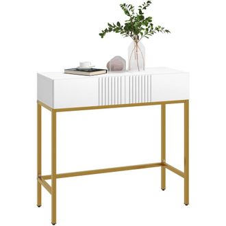 HOMCOM Homcom - Mesa consola moderna mesa de entrada con 2 cajones y patas de acero antivuelco mueble de recibidor para salón pasillo 80x31,5x75 cm blanco