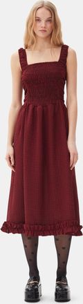 Ganni Red Sheer Midi Strap Smock Dress in Winery Size 10 Polyester Womens