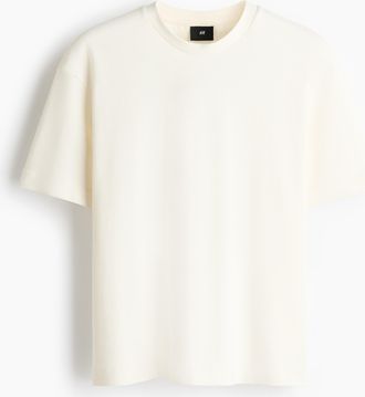 H&M Interlock-T-Shirt in Loose Fit - Cremefarben