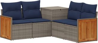 vidaXL Juego De Sof&aacute; 5 Uds. Gris Y Azul Marino Rat&aacute;n Sint&eacute;tico Y Acero Vidaxl