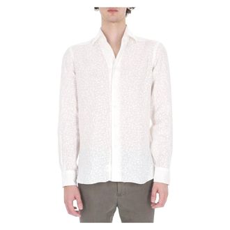Barba Casual Shirts, male, White, Size: 3XL Camicia collo paramontura in lino jacquard linea Culto