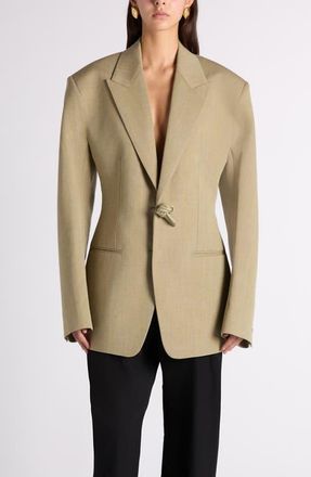Bottega Veneta Knot Embellished Wool & Linen Blend Jacket in 3133 Green/Lava Mel at Nordstrom, Size 2 Us