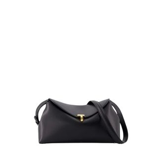 Toteme Tassen, Dames, Zwart, ONE Size, Leer, Zwarte leren T Lock Clutch Tas