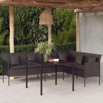 vidaXL Sof&aacute; De Jard&iacute;n En Forma De L Con Cojines Rat&aacute;n Sint&eacute;tico Negro Vidaxl
