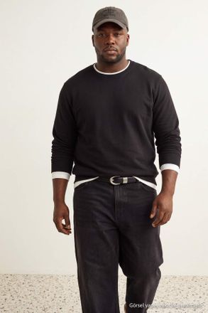 Trendyol MAN Heren Zwart Effen Lang, Regular fit Grote maten T-shirts