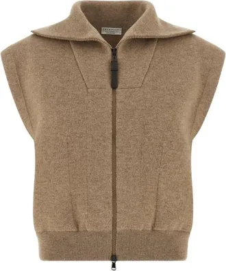 Brunello Cucinelli Beige Knitted Shirt Collar Sweater