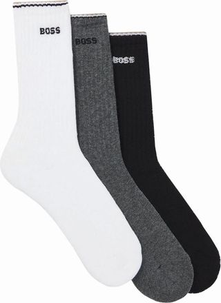 HUGO BOSS Mens BOSS BLACK 3P RIB STRIPE SOCKS WHITE/GREY/BLACK - Multi - Size: 6.5/7.5/6/8.5/11/8/7/9.5/9/10/10.5