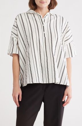 Patrizia Luca Stripe Short Sleeve Button-Up Shirt in Off White at Nordstrom Rack
