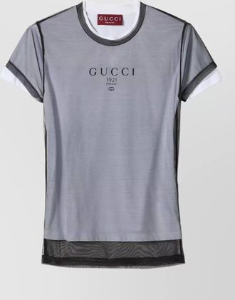 Gucci sheer overlay crew neck top contrast trim