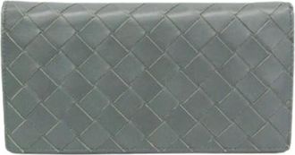 Bottega Veneta Pre-owned Intrecciato Lange Portemonnee - Heren - Vintage Accessoires - Grijs - ONE Size - Leer - Vintage